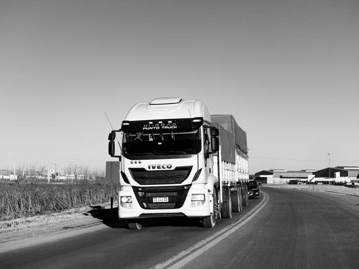Truck leaving a depot yard
